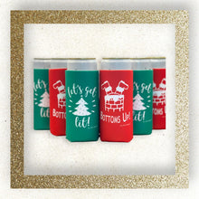 Load image into Gallery viewer, Holiday Festive Christmas in July Slim Can Coolers - 6 Pack | Bottoms Up Let&#39;s Get Lit Stocking Stuffer Gifts - Funny Ugly Sweater Party Prize, Favors, Decorations &amp; Supplies - Red/Green