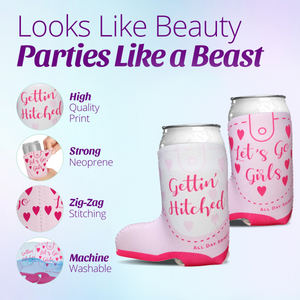Nashville Country Boot Bachelorette Party Skinny Slim Can Coozies - Pink - 11 Pack