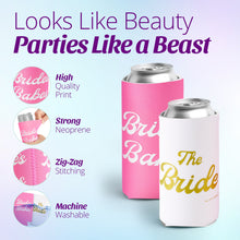 Load image into Gallery viewer, Bride&#39;s Babes Bachelorette Party Skinny Slim Can Coozies - Retro Rainbow - 11 Pack