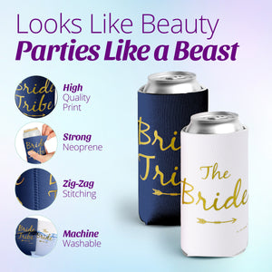 Bride Tribe Bachelorette Party Skinny Slim Can Coozies - Navy Blue - 11 Pack