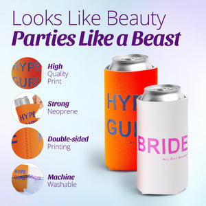 Hype Gurl Bachelorette Party Skinny Slim Can Coozies - Neon - 11 Pack