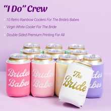 Load image into Gallery viewer, Bride&#39;s Babes Bachelorette Party Regular Cans Bottles Coozies - Retro Rainbow - 11 Pack