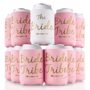 Bride Tribe Bachelorette Party Regular Cans Bottles Coozies - Rosé Pink - 11 Pack