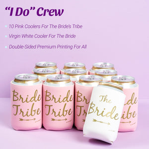 Bride Tribe Bachelorette Party Regular Cans Bottles Coozies - Rosé Pink - 11 Pack