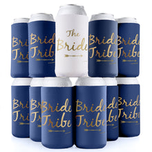 Load image into Gallery viewer, Bride Tribe Bachelorette Party Skinny Slim Can Coozies - Navy Blue - 11 Pack