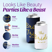 Load image into Gallery viewer, Bride Tribe Bachelorette Party Skinny Slim Can Coozies - Navy Blue - 11 Pack