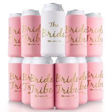 Load image into Gallery viewer, Bride Tribe Bachelorette Party Skinny Slim Can Coozies - Rosé Pink - 11 Pack