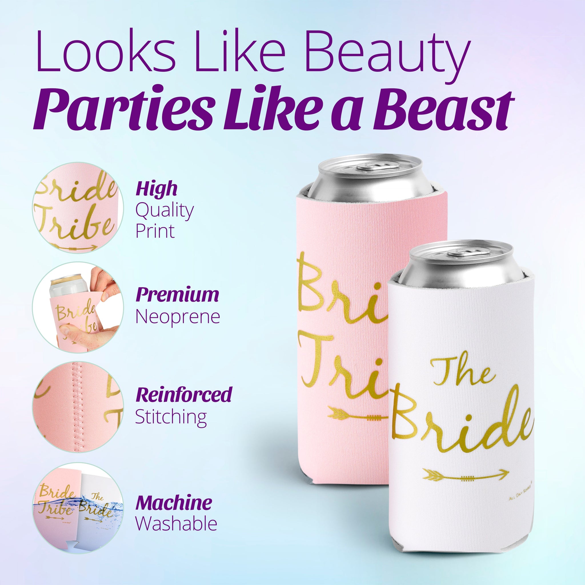 Bride Tribe Bachelorette Party Skinny Slim Can Coozies - Rosé Pink - 1 –  All Day Soirée®