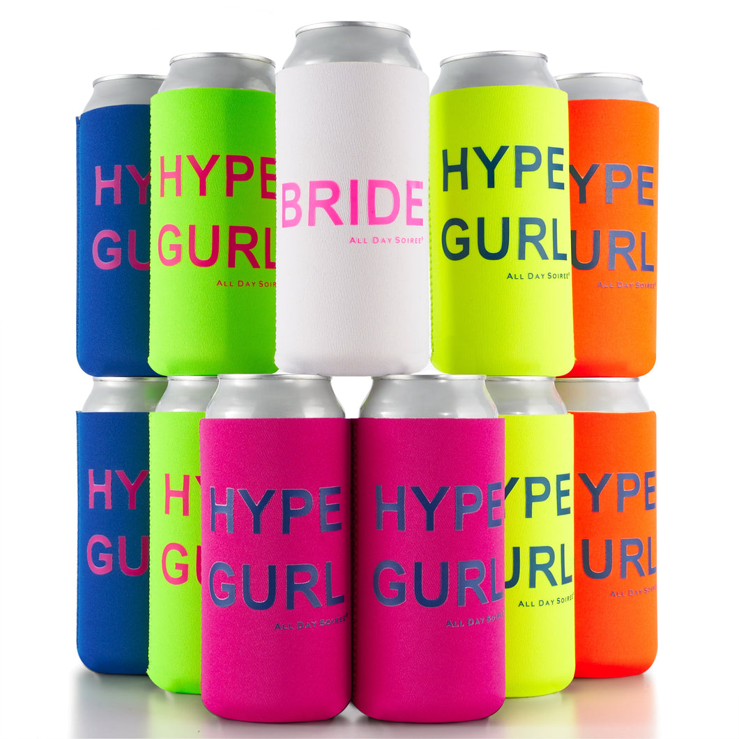 Hype Gurl Bachelorette Party Skinny Slim Can Coozies - Neon - 11 Pack